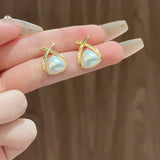 Flyshadow Simple Gold Color Metal Cross Earrings Fashion Triangular Imitation Pearl Earrings For Women Retro Jewelry Classic Earrings