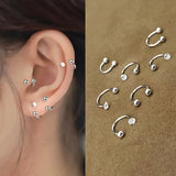 Flyshadow 2 Pcs Stainless Steel Tragus Piercing Helix Studs Earrings for Women Crystal CZ Hoop Nose Ring Septum Piercing Jewelry