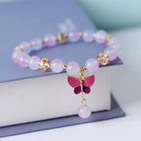 Flyshadow Unique Butterfly Bracelet for Women Fine Jewelry with Floral Tassels and Crystal Beads Attention-Getting Colorful Girl Accessory