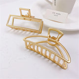 Flyshadow Fashion Simple Women Hollow Geometric Gold Alloy Hair Claws Girl Hair Clips Back Head Gripper Cute Hairpins Hair Accessories