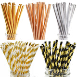 Flyshadow 25pcs Rose Gold Party Birthday Straws Drinking Paper Straws Bachelor Party Kids Birthday Wedding Party Decoration Supplies