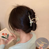 Flyshadow fine Handmade Flower Alloy Grab Clip Shark Clip Female Metal Elegant Hair Grab crab claw ponytail clip WOMAN HAIR CLIP Decorate