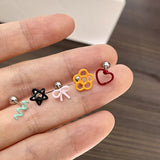 Flyshadow Korean Fashion Line Heart Colorful Flower Bowknot Stud Earrings for Women Girls Aesthetic Ear Piercing Jewelry Y2K Accessories