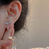 Flyshadow Trend Elegant Stainless Steel Bowknot Zircon Small Studs Earring Korea Charm Chic Women Crystal Piercings Jewelry for Teens