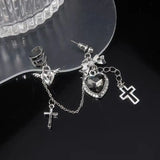 Flyshadow Dark Punk Vintage Metal Chain Cross Love Earrings Women Personalized Hip Hop One Piece Ear Bone Clips Party Jewelry Gift