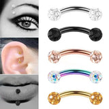 Flyshadow 1PC Stainless Steel Crystal Eyebrow Piercing Stud Curved Barbell Zircon Banana Earring Lip Bar Daith Helix Unisex Body Jewelry