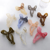 Flyshadow 5.2inch Simple and Versatile Hollow Streamer Bow Ties Oil Dripping Plastic Hair Claw Clip Hairpin Hair Accessories for Women