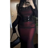 Flyshadow Sexy Luxury Woman Evening Dress Red Mesh Elegant Party Bodycon Dresses Maxi Dress Gothic Chic Female Night Club Outfits