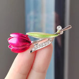 Flyshadow Elegant Tulip Rhinestone Flower Brooch Pin Crystal Costume Jewelry Clothes Accessories Jewelry Brooches Gift  Wedding Pins