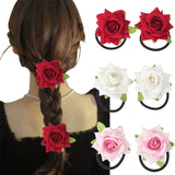 Flyshadow 2pcs/set Rose Hair Ropes For Women Party Festival Hair Rubber Bands Scrunchies Girls Ladies Temperament Hair Accessories