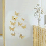 Flyshadow 12pcs/lot Metal Inspired Hollow 3D Paper Butterfly Decorations for Parties, Festivals, Weddings, Birthdays, Wall Stickers