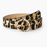 Flyshadow New Women  Leopard Snake Zebra Pattern Snakeskin Cos Skin Cricle Pin Golden Buckle Belts for Dress Jeans Suits