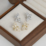 Flyshadow Sweet and Luxurious Zircon Butterfly Earrings Korean Fashion Exquisite Temperament Small Earrings for Women