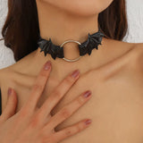 Flyshadow Gothic Vampire Choker Necklace Punk Style Black Color Leather Love Wings Necklace For Women Sex Jewelry Accessories