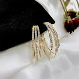 Flyshadow Women Fashion Summer Creative Full Diamond Geometric Circle Korean Style Versatile C-shaped Earrings Exaggerated Earrings