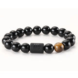 Flyshadow 12 Zodiac Sign Obsidian Bracelet For Women Men Fashion Natural Black Agate Stone Elastic Rope Bead Bracelet Bangles Lucky Gift