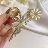 Flyshadow Vivid Flower Hair Claws for Women Vintage Hair Jewelry Charm Big Rhinestone Crystal Crab Clip Wedding Claw Crab Daisy Shark Clip