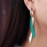 Flyshadow European Statement Geometric Leaf Drop Earrings For Women Long Brincos Party Jewelry Smooth Green Red Color Christmas Gift