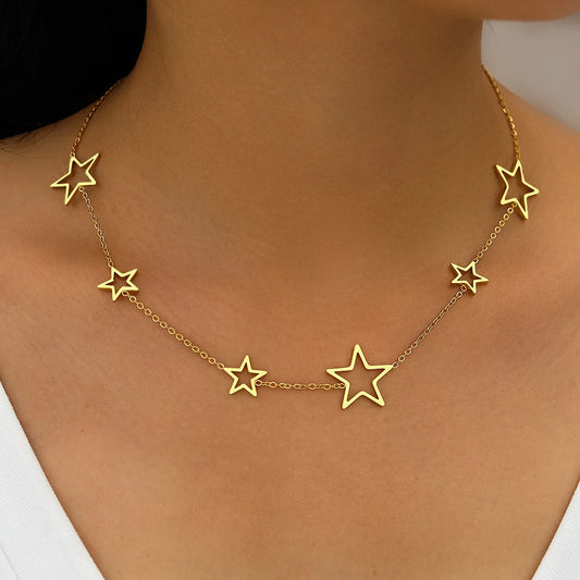 Flyshadow Stainless Steel Necklaces Exquisite Stars Choker High-end Sense Pendants Collar Kpop Fashion Necklace For Women Jewelry Gifts
