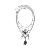 Flyshadow Dark Fashion Cool Peach Heart Wings Necklace Creative Sword shaped Pendant Halloween Necklace Adornment Girl