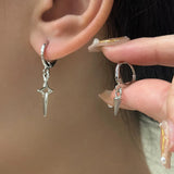 Flyshadow Asymmetric Cross Star Drop Earrings for Women Party Punk Jewelry Goth Silver Color Metal Minimalist Statement Dangle Earrings