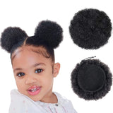 Flyshadow Kids Hair Puff Natural Black Synthetic Mini Afro Puff Drawstring Ponytail for Girls 2PC 4 Inch Kinky Curly Hair Updo Chignon