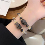 Flyshadow Luxurious Obsidian Pixiu Bracelet for Man with Delicate Crystal Beads Fashion Jewelry Women Elegant Hand Accessory Free Shipping