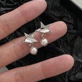 Flyshadow Simple Silver Irregular Star Earrings Fashionable Acrylic Pearl Earrings For Women Elegant Jewelry Fashion Accessories