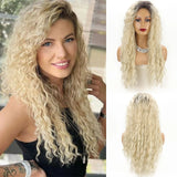 Flyshadow Long Curly Wig Ombre Blonde Fluffy Curly Hair Wigs for Women Ginger Natural Synthetic Curly Wave Cosplay Wig High Temperature