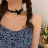 Flyshadow Simple Lace Butterfly Choker for Women Sexy Black White Lace Necklace Fashion Lady Neck Jewelry Accessories Collar