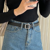 Flyshadow new belt women's denim suit pants fashion wild retro simple Korean belt cool ins students