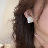 Flyshadow New Sweet Unique Design Elegant Delicate Ice Crack White Camellia Earrings Women Jewelry Wedding Party Premium Gift