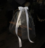 Flyshadow Korea Simple Cut Edge Bridal Veil Satin Ribbon Bow Netting White Handmade Wedding Veil for Bride Perform Party