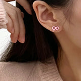 Flyshadow Korean Fashion Line Heart Colorful Flower Bowknot Stud Earrings for Women Girls Aesthetic Ear Piercing Jewelry Y2K Accessories