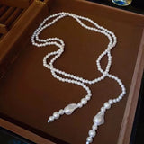 Flyshadow Bohemian Style Imitation Pearl Women's Necklace Luxurious Exaggerated Long Adjustable Wedding Party Necklace For Women  Jewelry