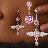 Flyshadow Fashion Pink Zircon Belly Button Rings For Women Girls Piercing Navel Ring Bar Drop Dangle Body Belly Navel Fashion Body Jewelry