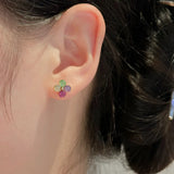 Flyshadow Simple Crystal Flower Earrings for Women Colorful Jewelry Cute Sweet Small Square Stud Earrings Accessories