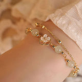 Flyshadow Flower Jade Bracelet for Women Luxurious Unique Jewelry Handmade Beaded Line Elegant Korean Style Accessories Beautiful Gifts