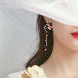 Flyshadow Asymmetric Earrings Long Earrings Versatile Red Rose Flower Long Rhinestone Tassel Earrings for Women Jewelry Accessories Gifts