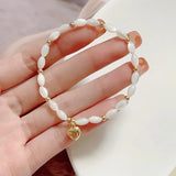 Flyshadow Women's Bracelet with Natural Shell Beads Charm Pendant Chic Accessories Elastic Wristband for Sweet Girls Elastic Fine Jewelry