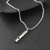 Flyshadow Outdoor Emergency Whistle Pendant Necklace Unisex Simple Silver Color Sweater Necklace For Women Men Jewelry Gifts