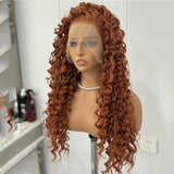 Flyshadow Ginger Long Deep Curly Lace Wig Synthetic Lace Front Wigs For Women Heat Resistant Friendly Cosplay Wig Orange Lace Hair Natural