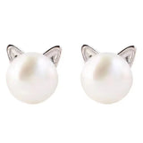 Flyshadow Fashion Earings Jewelry Silver Color Small Pearl Cat Stud Earrings for Women Girls Summer Daisy Flower Earring Pendientes