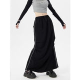 Flyshadow Black Cargo Skirt Women Sports Vintage Loose Maxi Skirts Fashion Solid Y2k Casual Sreetwear Summer A-line Long Skirt