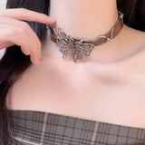 Flyshadow Hollow Butterfly Women's Necklace Gothic Punk Style PU Leather Neck Strap Sweet Romantic Party Collar For Women Fashion Jewelry