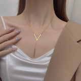 Flyshadow New V-shaped Long Sexy Clavicle Gold Colour Chain Necklace Choker for Women Fashion Jewelry Party Gifts