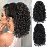 Flyshadow 14'' Kinky Curly Ponytail Hair for Women Short Fluffy Curly Drawstring Ponytail Natural Synthetic Afro Curly Fake Tail Hairpiece