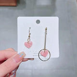 Flyshadow Asymmetric Round Heart Dangle Earrings for Women Statement Jewelry Party Trendy Romantic Pink Acrylic Love Drop Earrings