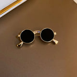 Flyshadow Creative Mini Sunglasses Brooches Funny Men Women's Suit Jacket Rhinestones Pins Vintage Clothing Accessories Jewelry