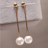 Flyshadow Long Pearl Earrings for Women Korean Fashion Hanging Earrings Gold Color Simulated Pearl Drop Earrings boucle d'oreille